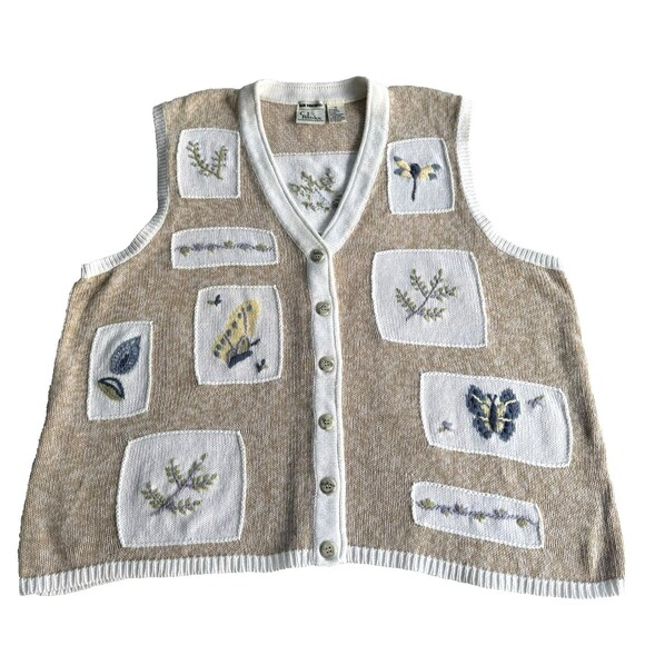 Vtg CJ Banks Hand Embroidered Garden Theme Sweater Vest Cottagecore PLUS Sz 1X - Picture 1 of 9